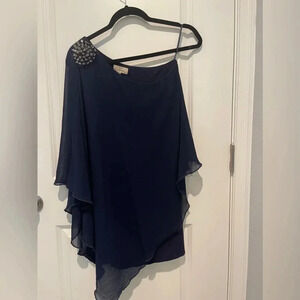 ZARA Trafaluc asymmetrical one shoulder blouse‎ medium navy blue